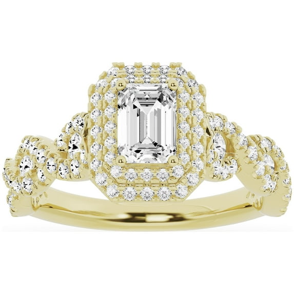 Unique Moments 1.5ct Lab Grown Emerald Cut Diamond Engagement Ring 14K Yellow Gold
