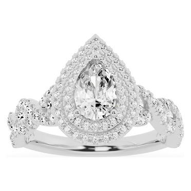 Unique Moments 1.5ct Lab Grown Pear Cut Diamond Engagement Ring 14K White Gold