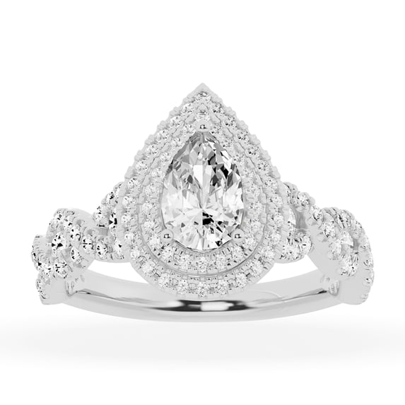 Unique Moments 1.5ct Lab Grown Pear Cut Diamond Engagement Ring 14K White Gold