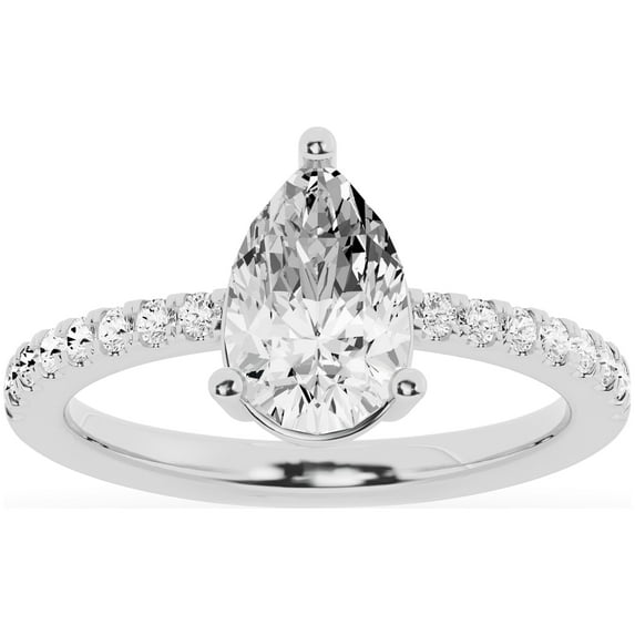 Unique Moments 1.5ct Lab Grown Pear Diamond Solitaire Engagement Ring 10K White Gold