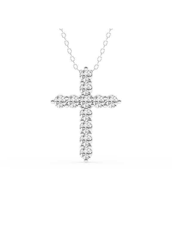 Unique Moments 1 Carat Round Lab Grown Diamond Cross Pendant Necklace for Women in Sterling Silver (G-H,SI2-I1)