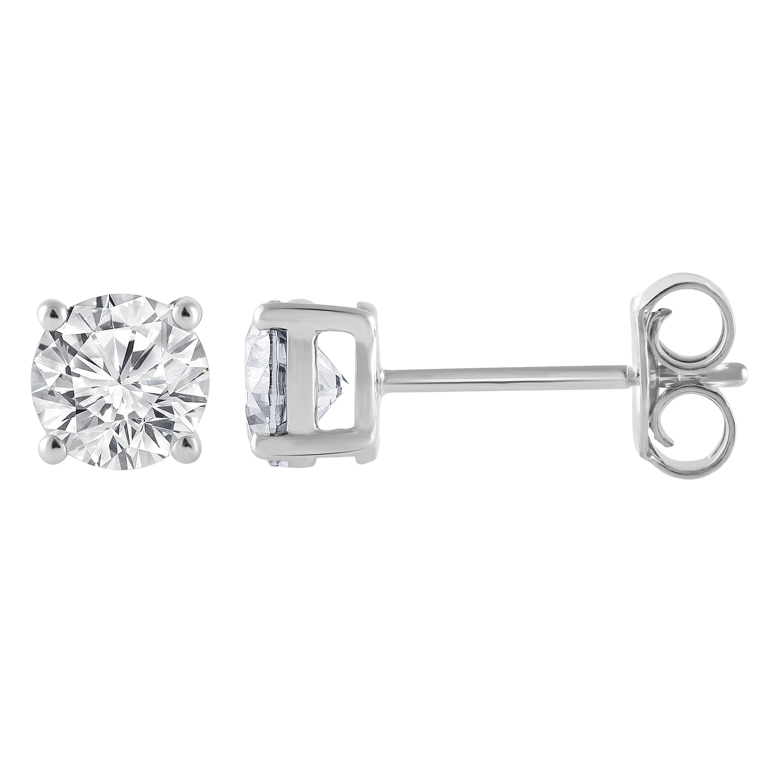 Unique Moments 1 Carat Round Lab Grown Diamond Stud Earrings in 10K White Gold for Women (J, SI-I1)