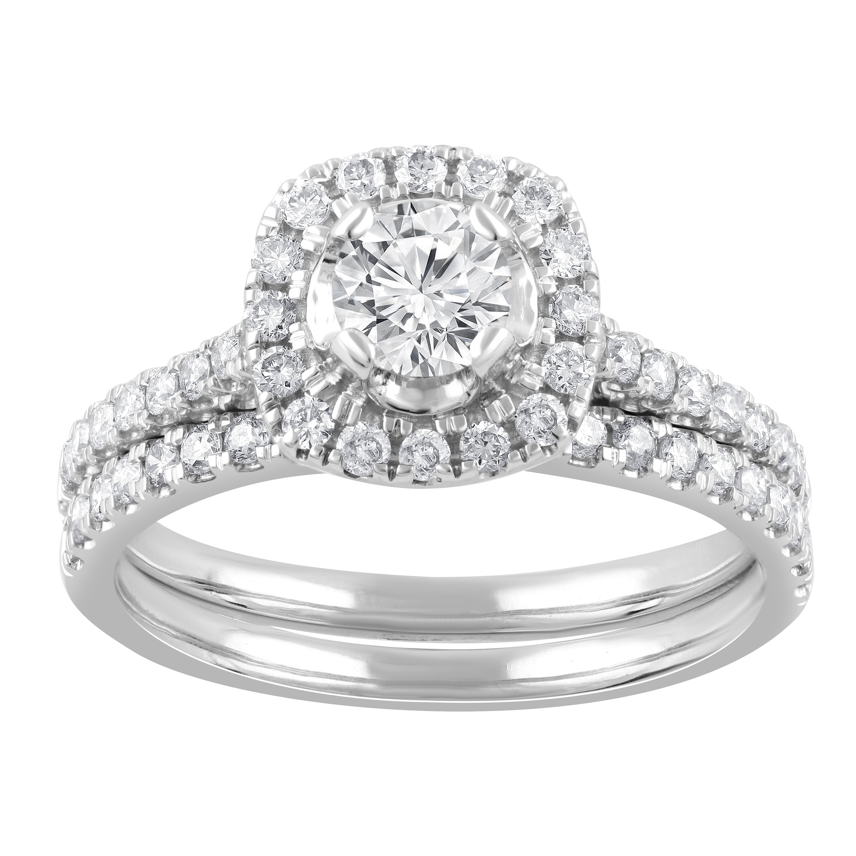 Unique Moments 1 Ct Round Lab Grown Diamond Cushion Wedding Bridal Set in 10K White Gold for Women (J, SI-I1)