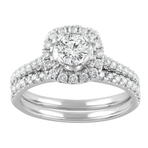 Unique Moments 1 Ct Round Lab Grown Diamond Cushion Wedding Bridal Set in 10K White Gold for Women (J, SI-I1)