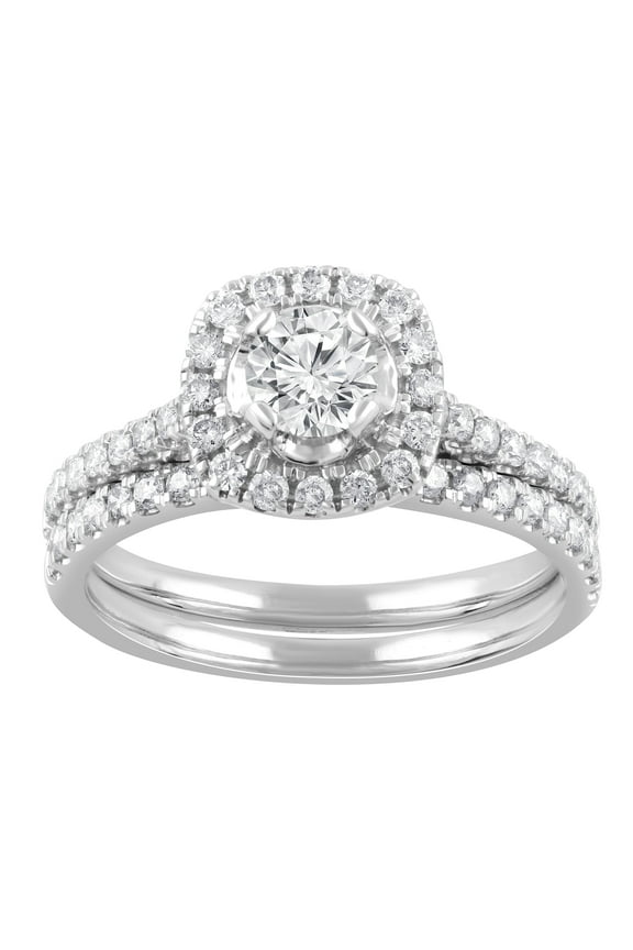 1 Ct Round Lab Grown Diamond Cushion Wedding Bridal Set in 10K White Gold for Women (J, SI-I1)