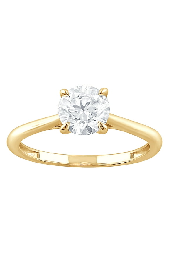 1 Ct Round Lab Grown Diamond Solitaire Ring in 10K Yellow Gold for Women (H-I, SI-I1)