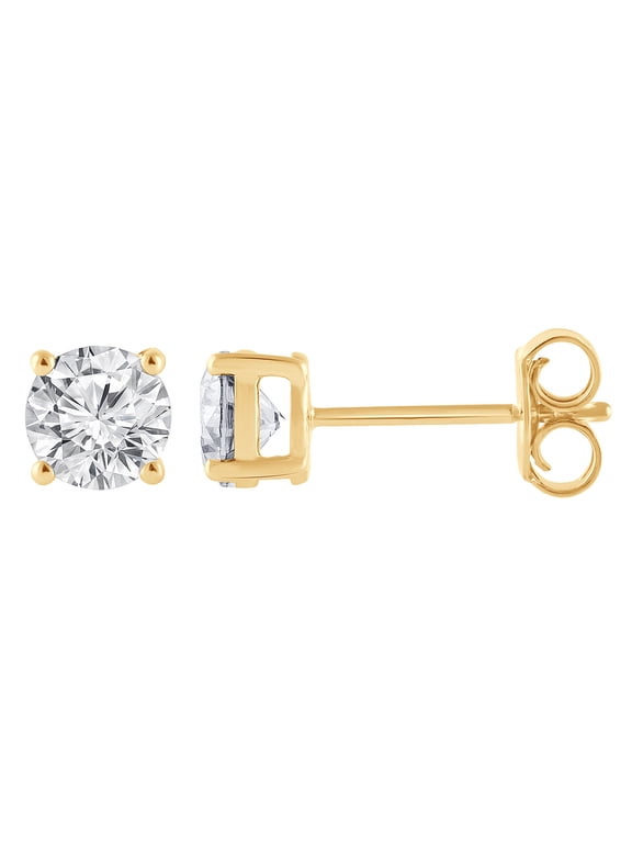 1 Ct Round Lab Grown Diamond Stud Earrings in 10K Yellow Gold for Women (J-SI-I1)