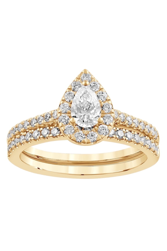 Unique Moments 1 Ctw Lab Grown Diamond Pear Bridal Set in 10K Yellow Gold for Women
