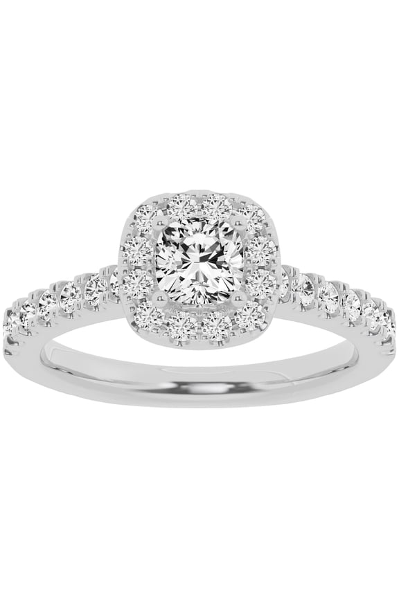 Unique Moments 1 Ctw Lab Grown Halo Cushion Shape Diamond Engagement Ring 10K White Gold