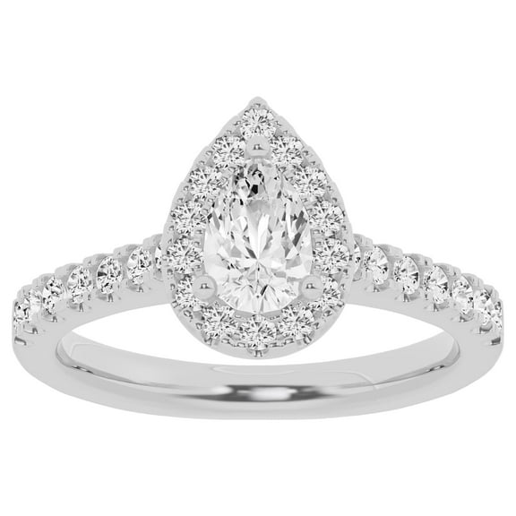 Unique Moments 1 Ctw Lab Grown Halo Pear Shape Diamond Engagement Ring 14K White Gold