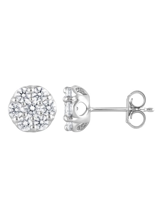 Unique Moments 1 Ctw Round Lab Grown Diamond 7 Stone Stud Earrings in Sterling Silver for Women