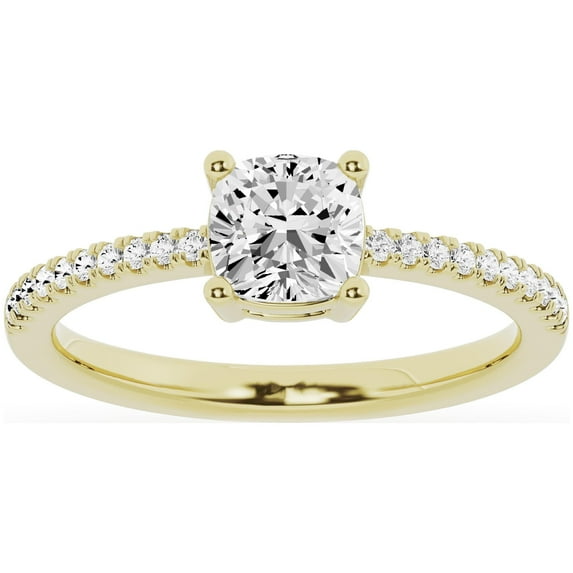 Unique Moments 1 ct Lab Grown Cushion Cut Diamond Engagement Solitaire Ring 14K Yellow Gold
