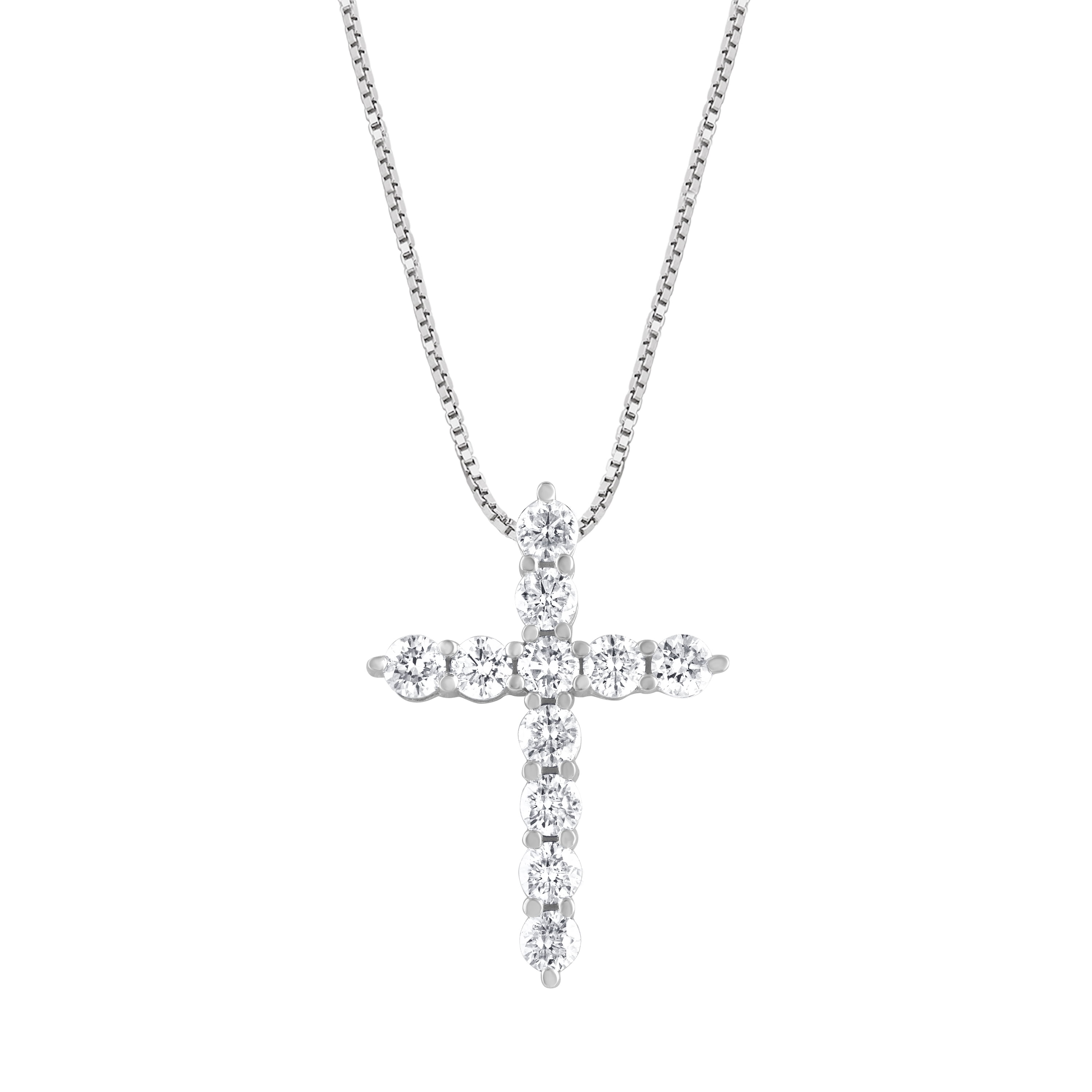 Diamond Heart Cross Lock & Key Necklace 1/8 ct tw Round-cut Sterling Silver  18