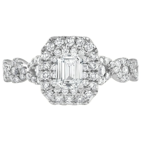 Unique Moments 1 ct Lab Grown Diamond Double Halo Emerald Engagement Ring in 10K White Gold