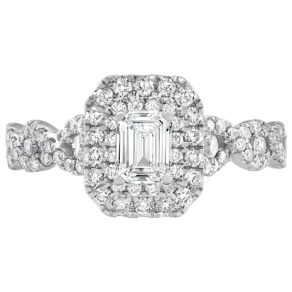 Unique Moments 1 ct Lab Grown Diamond Double Halo Emerald Engagement Ring in 10K White Gold