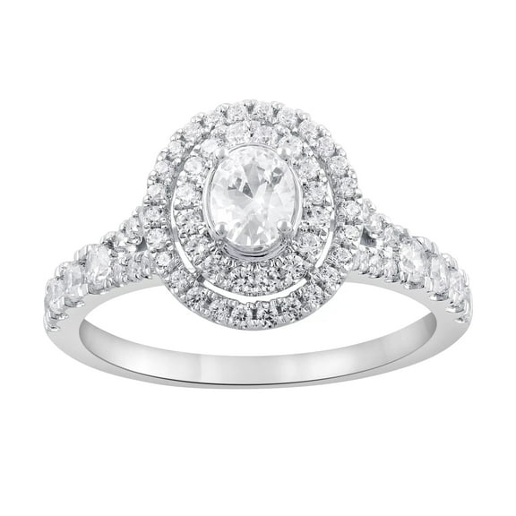 Unique Moments 1 ct Lab Grown Diamond Double Halo Oval Engagement Ring in 10K White Gold