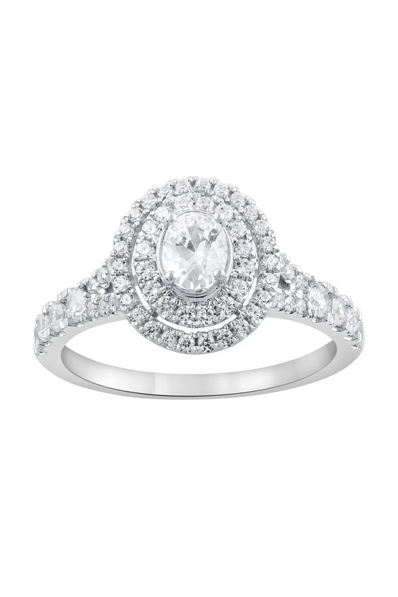 Unique Moments 1 ct Lab Grown Diamond Double Halo Oval Engagement Ring in 10K White Gold