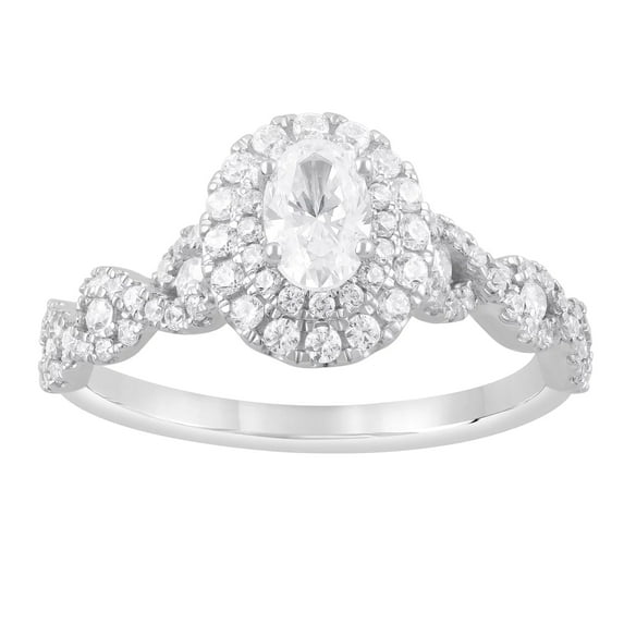 Unique Moments 1 ct Lab Grown Diamond Double Halo Oval Engagement Ring in 10K White Gold