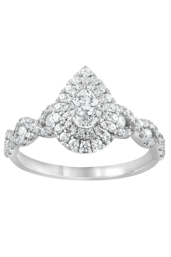 Unique Moments 1 ct Lab Grown Diamond Double Halo Pear Engagement Ring in 10K White Gold