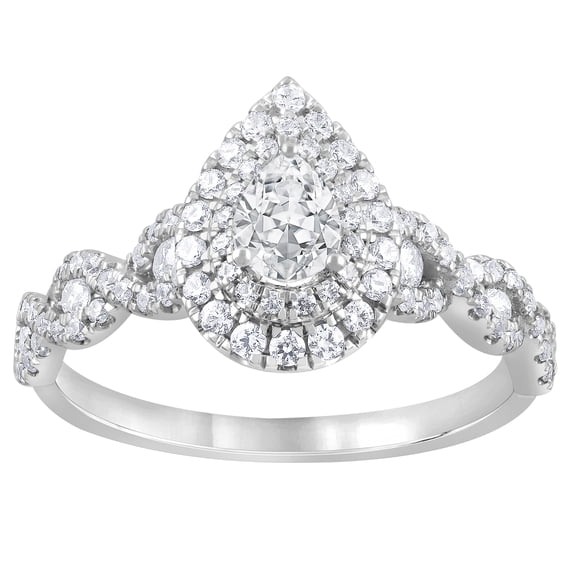 Unique Moments 1 ct Lab Grown Diamond Double Halo Pear Engagement Ring in 14K White Gold