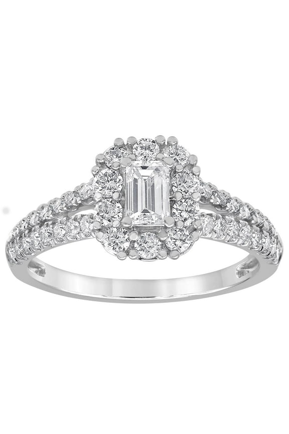 Unique Moments 1 ct Lab Grown Diamond Emerald Halo Engagement Ring in 10K White Gold