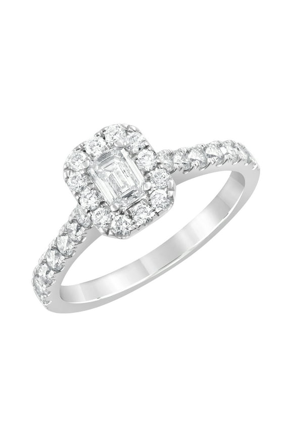 Unique Moments 1 ct Lab Grown Diamond Halo Emerald Engagement Ring in 14K White Gold