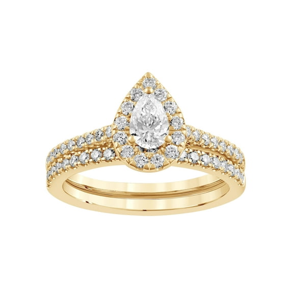Unique Moments 1 ct Lab Grown Diamond Pear Bridal Set in 10K Yellow Gold