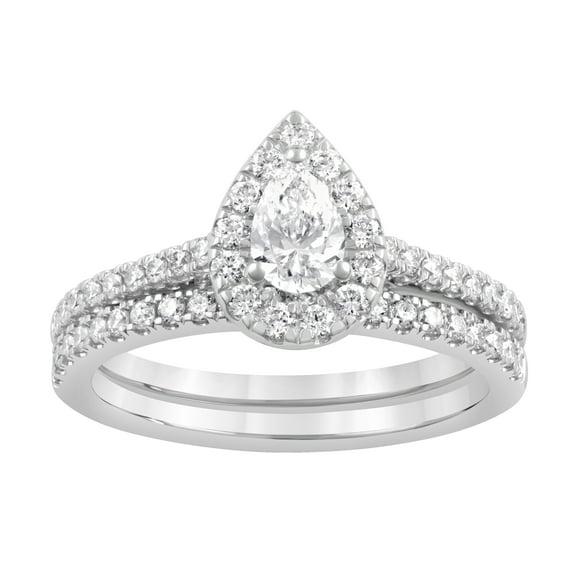 Unique Moments 1 ct Lab Grown Diamond Pear Bridal Set in 14K White Gold (G-H, SI1-SI2)