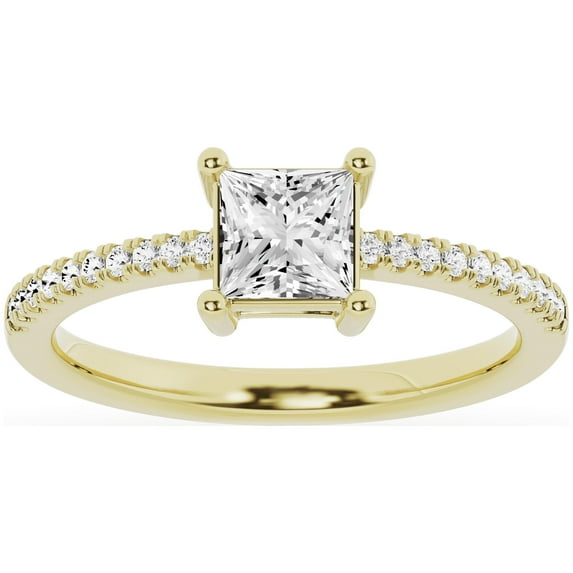 Unique Moments 1 ct Lab Grown Princess Cut Diamond Engagement Solitaire Ring 14K Yellow Gold