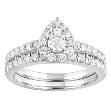 Unique Moments 1 Ct Round Cut Lab Grown Diamond Wedding Bridal Set in 10K White Gold for Women (J, SI-I1)