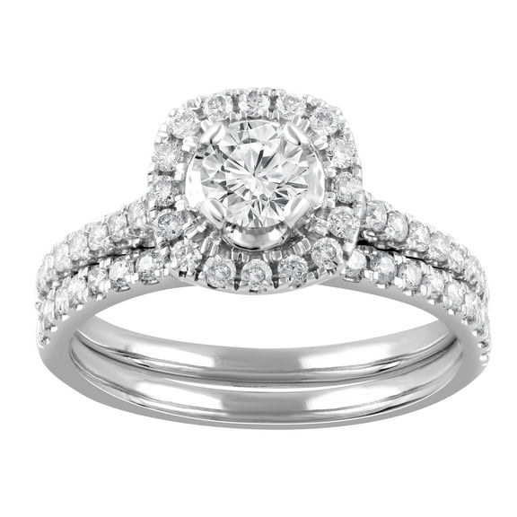 Unique Moments 1 Ct Round Lab Grown Diamond Cushion Wedding Bridal Set in 10K White Gold for Women (J, SI-I1)