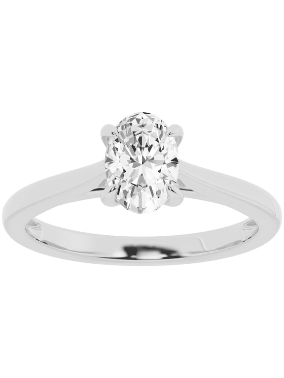 Unique Moments 1 ct Solitaire 4-Prong Lab Grown Oval-Cut Diamond Engagement Ring 14K White Gold