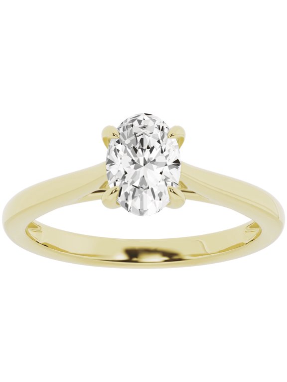 Unique Moments 1 ct Solitaire 4-Prong Lab Grown Oval-Cut Diamond Engagement Ring 14K Yellow Gold