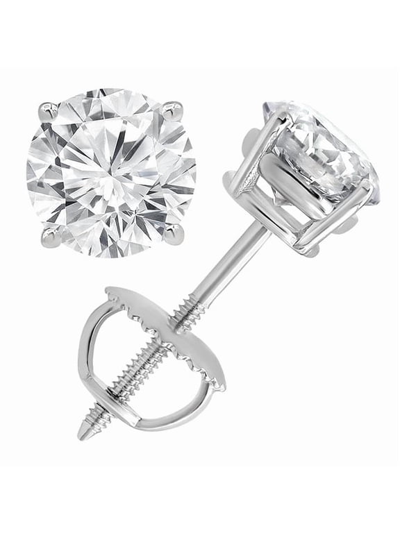 Unique Moments 14K White Gold 1.25 Ct Round Cut Lab Grown Diamond Stud Earrings for Women