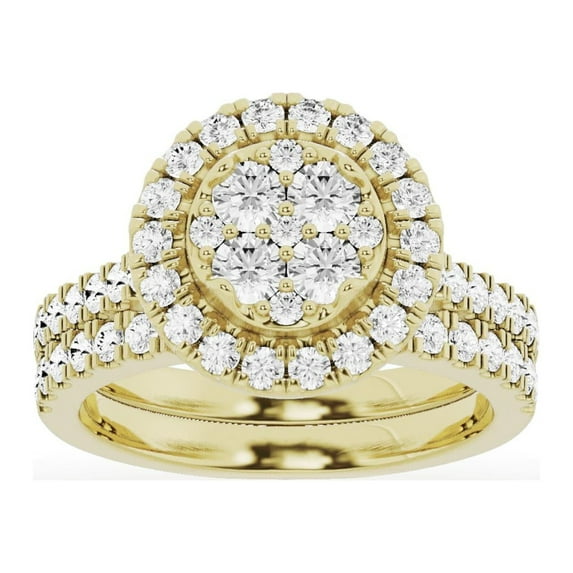 Unique Moments 14K Yellow Gold 1.50 CT Round Lab-grown Diamond Double Halo Bridal Ring Set