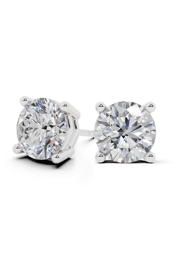 Unique Moments 2.00 Carat Round Lab Grown Diamond Stud Earrings for Women in Sterling Silver (G, SI)