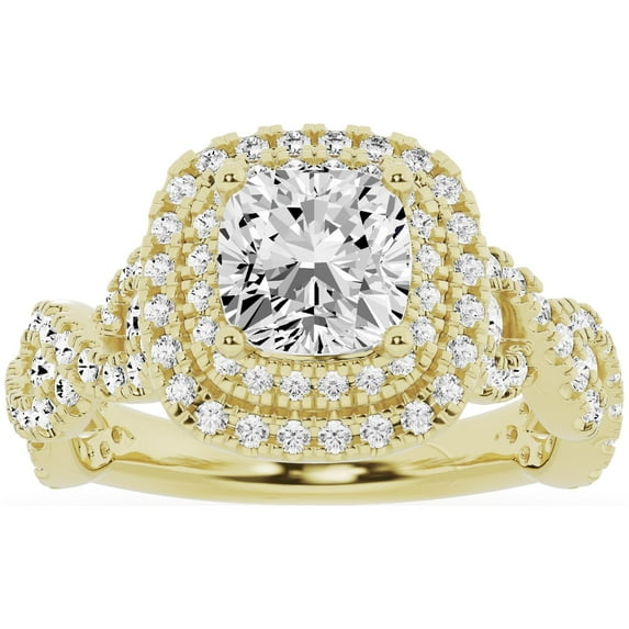 Unique Moments 2.5 ct Lab Grown Cushion Cut Diamond Engagement Ring 10K Yellow Gold