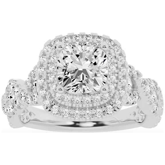 Unique Moments 2.5 ct Lab Grown Cushion Cut Diamond Engagement Ring 14K White Gold