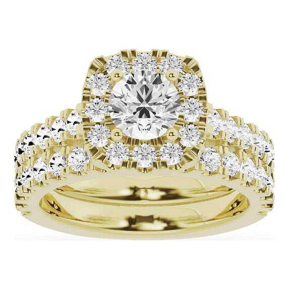 Unique Moments 2.50 Ctw Lab Grown Round Halo Diamond Engagement Matching Wedding Ring Set 14K Yellow Gold
