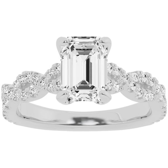 Unique Moments 2.50 ct Lab Grown Emerald Diamond Infinity Solitaire Engagement Ring 14K White Gold