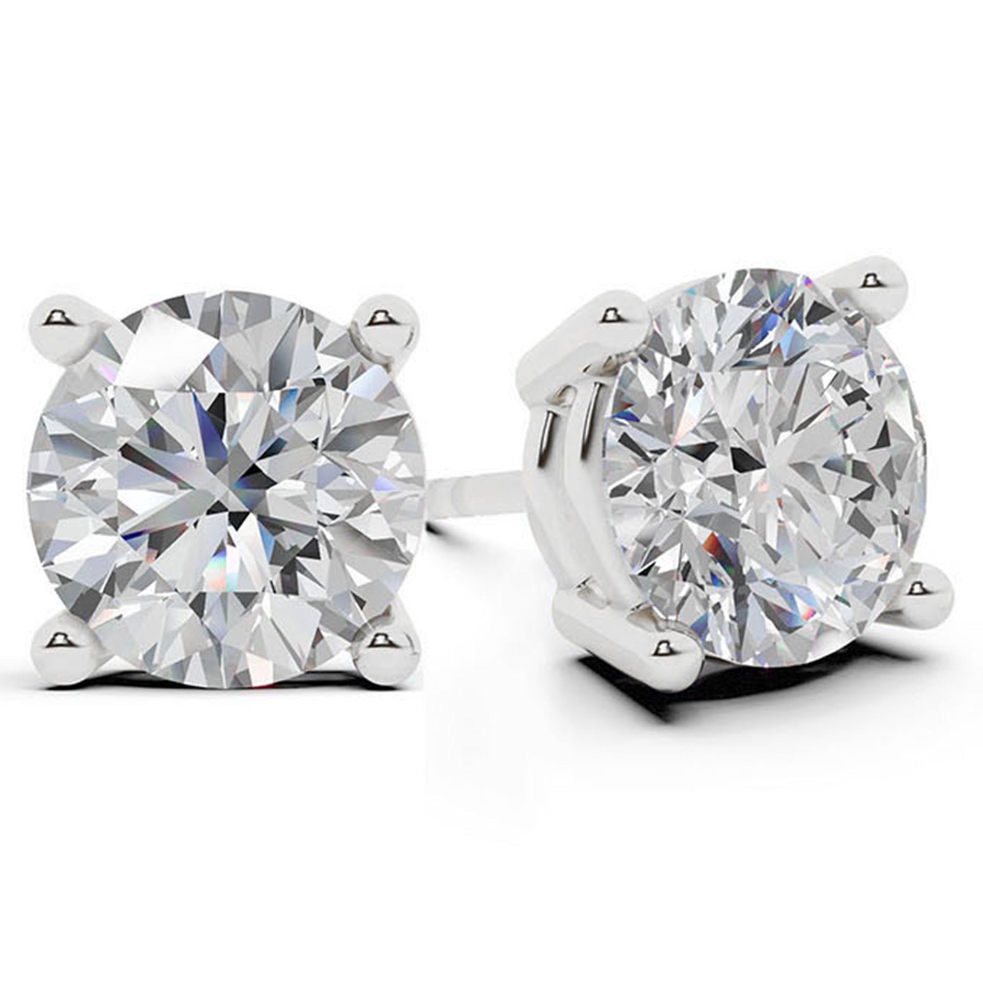 Unique Moments 2 Carat Round Lab Grown Diamond Stud Earrings in 14K White Gold Jewelry for Women