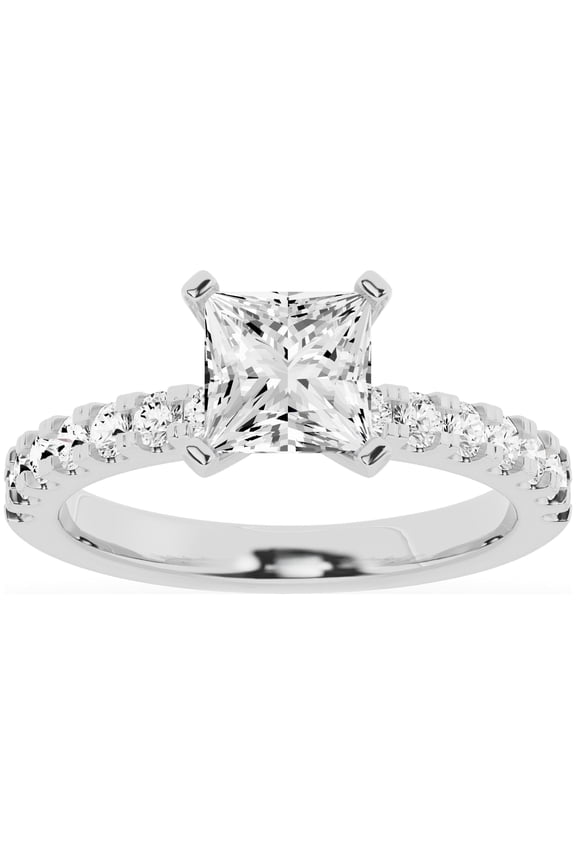 Unique Moments 2 Ct Diamond Solitaire With Accents Princess Engagement Ring 10k White Gold