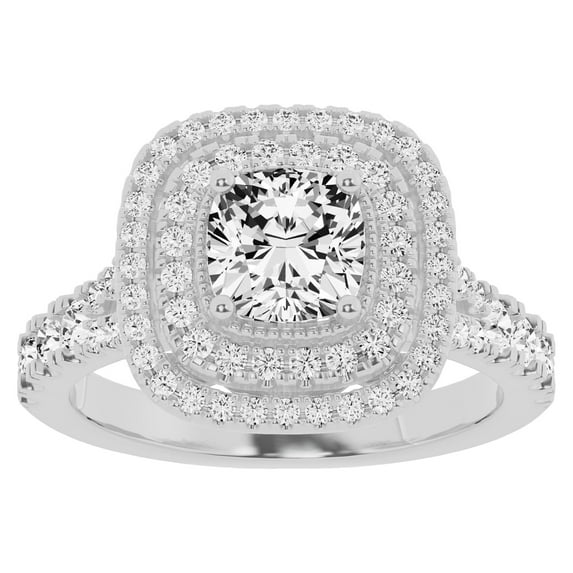 Unique Moments 2 Ct Lab Grown Split Shank Cushion Halo Diamond Engagement Ring 14K White Gold