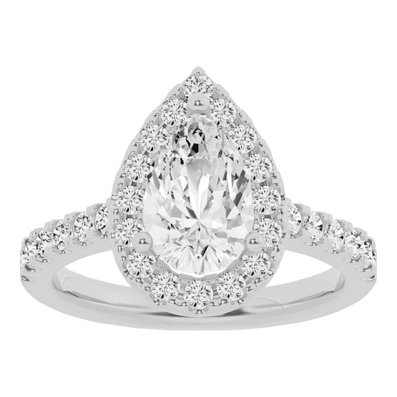 Unique Moments 2 Ctw Lab Grown Halo Pear Shape Diamond Engagement Ring 14K White Gold