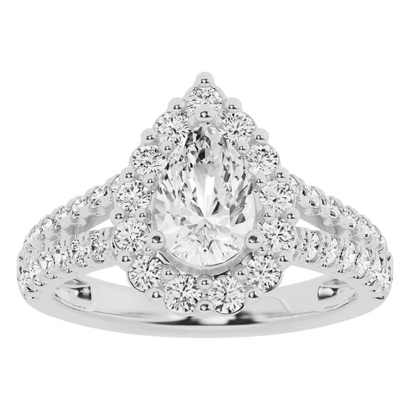 Unique Moments 2 Ctw Lab-Grown Pear Split Shank Halo Diamond Engagement Ring 10K White Gold