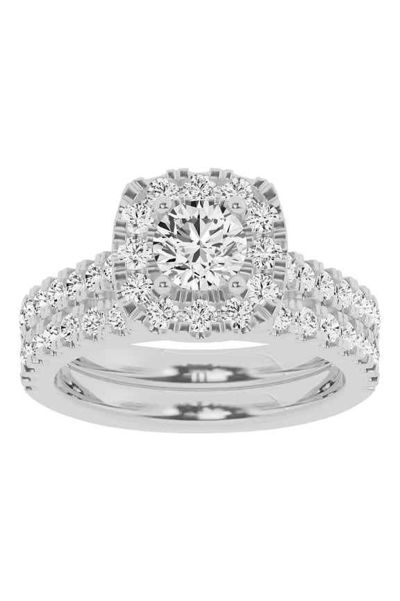 Unique Moments 2 Ctw Lab Grown Round Halo Diamond Engagement Matching Wedding Ring Set 10K White Gold