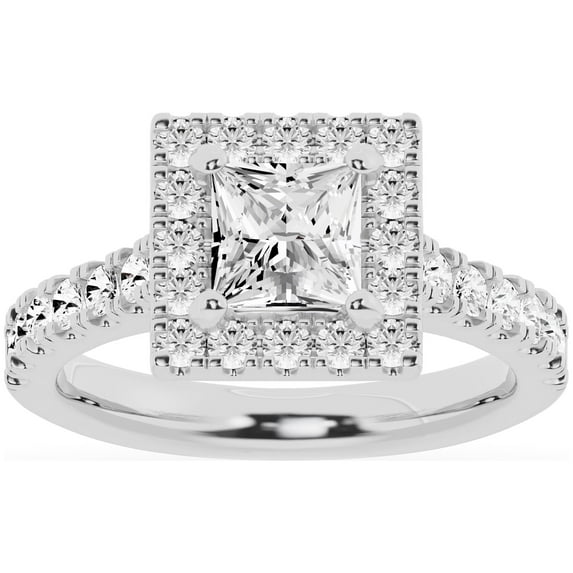 Unique Moments 2 ct Lab Grown Halo Princess Diamond Engagement Ring 14K White Gold