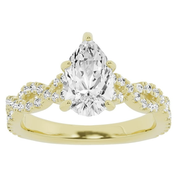 Unique Moments 2 ct Lab Grown Pear Diamond Infinity Solitaire Engagement Ring 14K Yellow Gold