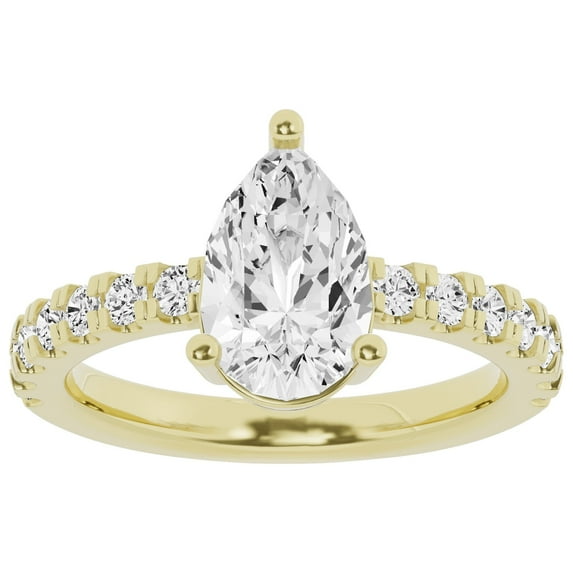 Unique Moments 2 ct Lab Grown Pear Diamond Solitaire Engagement Ring 14K Yellow Gold