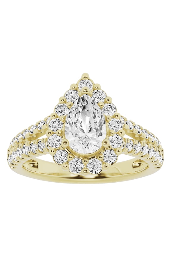 Unique Moments 2 Ctw Lab-Grown Pear Split Shank Halo Diamond Engagement Ring 10K Yellow Gold
